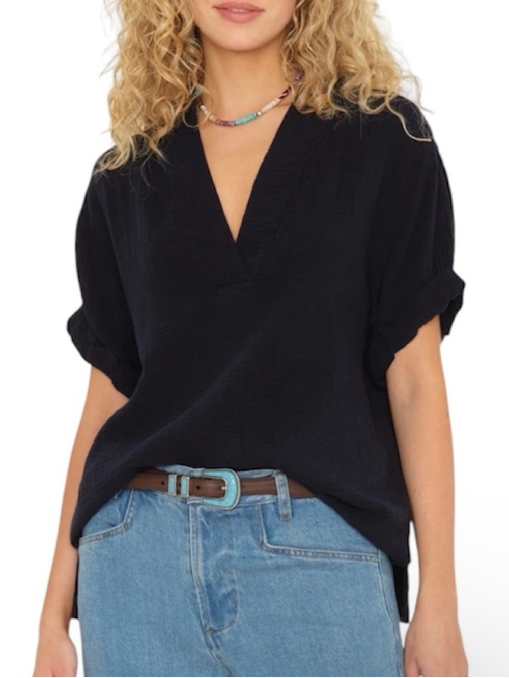 Xirena Large Avery Top Black Cotton Gauze Relaxed Oversized